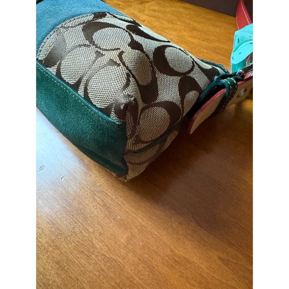 Coach Demi Baguette Signature Monogram Suede Stripe Brown Green Red 7039 Vintage - Picture 9 of 9